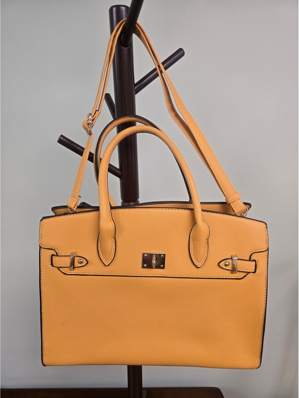 Yellow structured handbag with shoulder strap